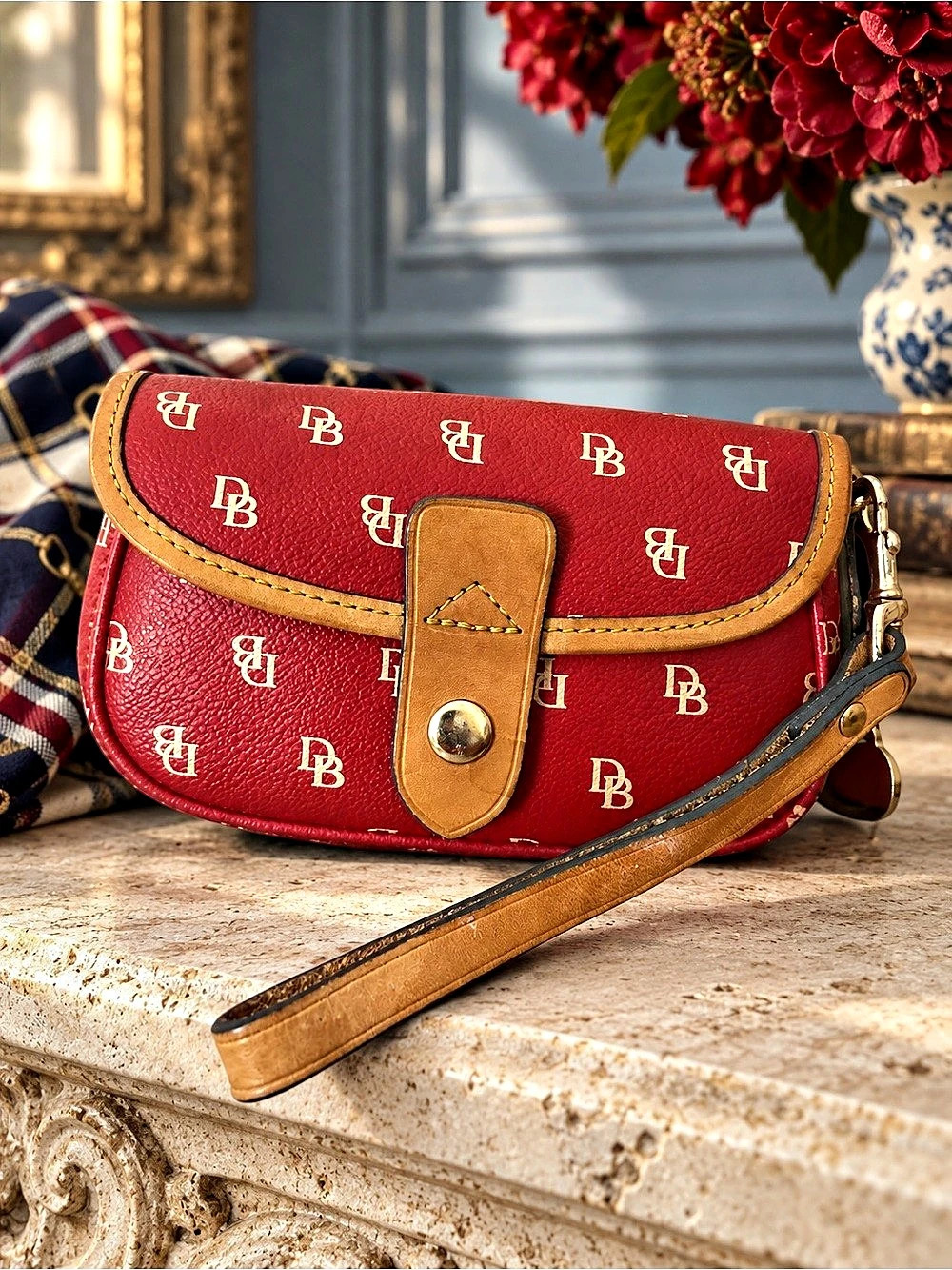 Dooney & Bourke Y2K Signature DB Monogram Wristlet With RARE PINK HEART CHARM